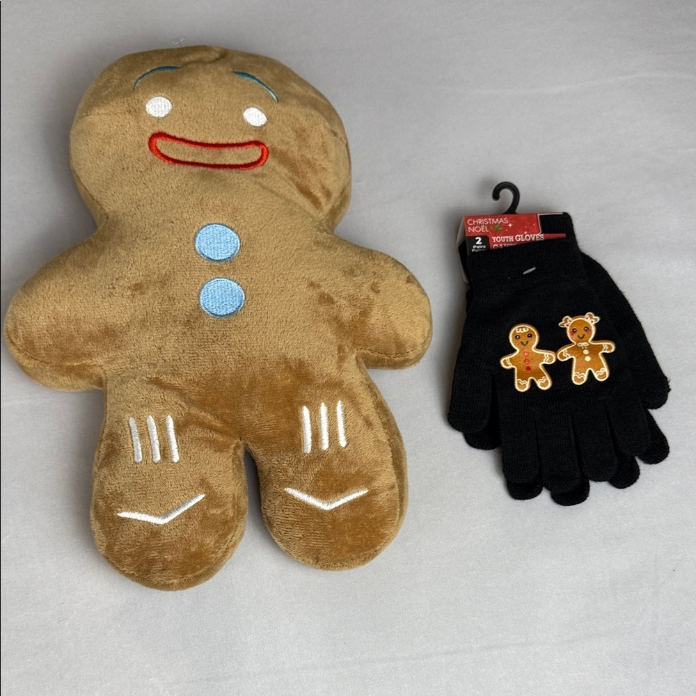 Christmas Price Drop - Christmas Holiday Gingerbread Stuffy & 2 Pair of Gloves
